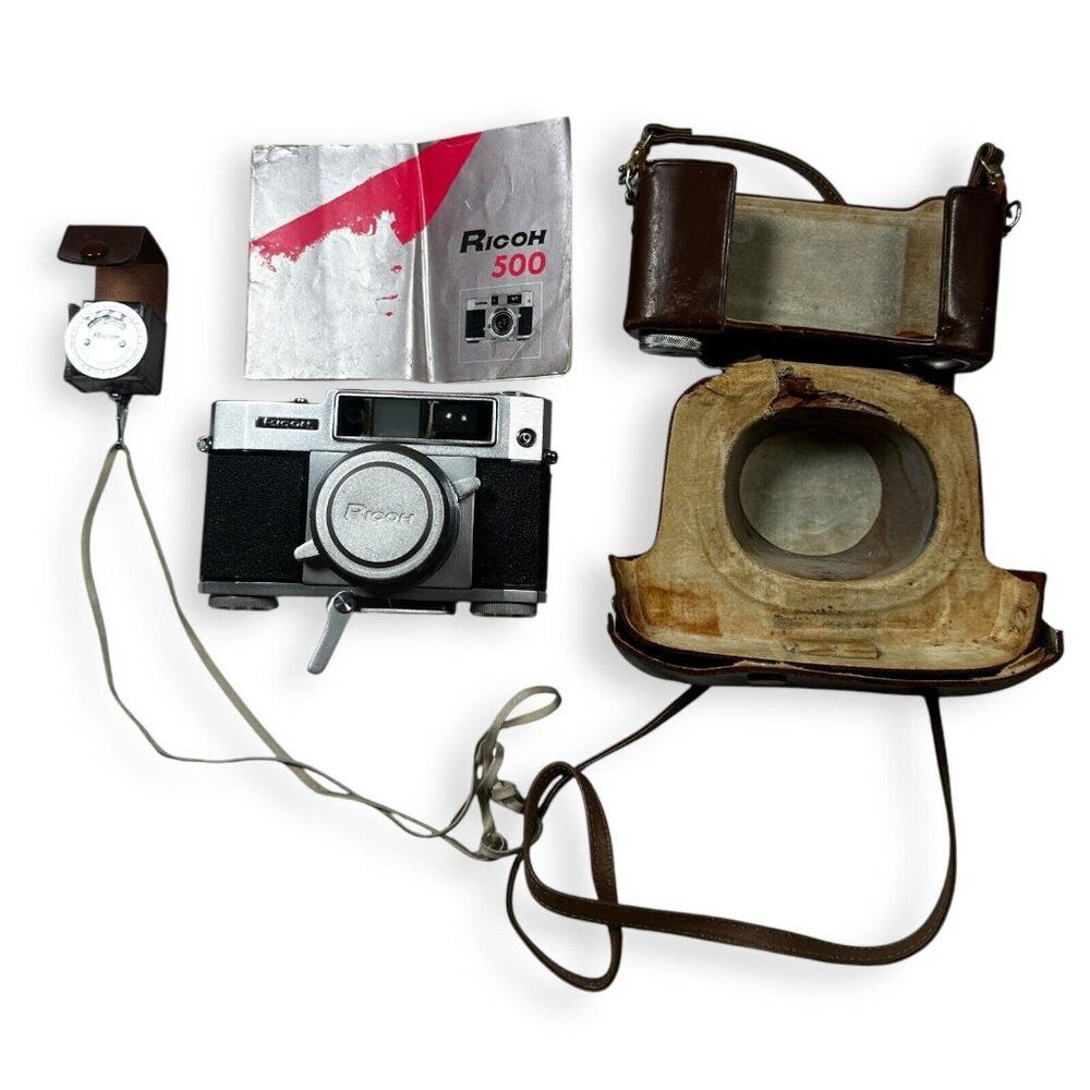 Vintage Ricoh‎ 500 35mm Rangefinder Camera w/ Case and Exposure Meter - Untested